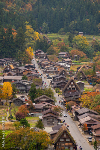 world heritage Shirakawago in Autumn color photo
