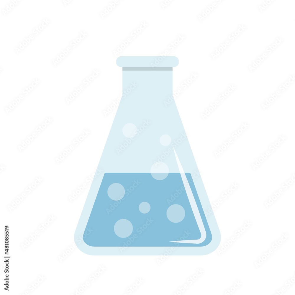 Blue conical chemical laboratory flask with liquid, flat design vector icon Blue conical chemical laboratory flask with liquid, flat design vector icon