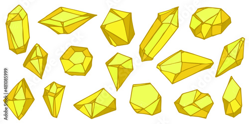 Hand drawn crystals set. Geometric gems diamonds vector illustrations collection. Colorful piece of gold. For geology, jewelry store, decoration, game, web.