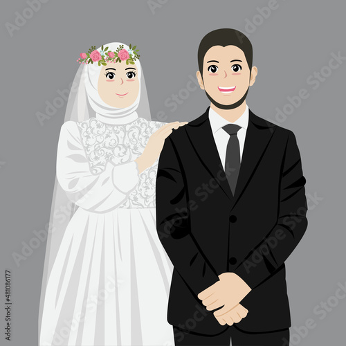 Muslim Bride and Groom Vector Illustration