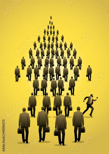 Businessman running away from crowd