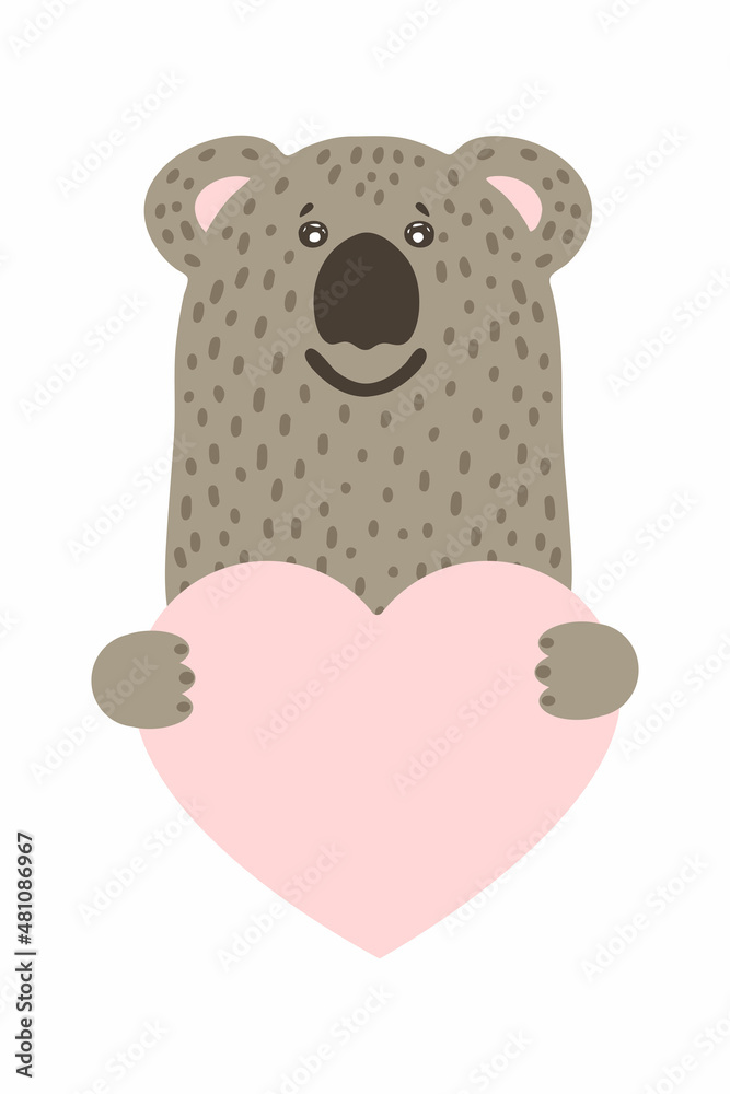 Cute cartoon animal holds a heart sign with copy space. set valentine's day greeting card banner invitation flyer brochure. cartoon hand drawn style. Little animals pets in love, declaration of love Cute cartoon animal holds a heart sign with copy space. set valentine's day greeting card banner invitation flyer brochure. cartoon hand drawn style. Little animals pets in love, declaration of love