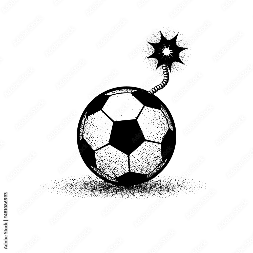 Soccer ball bomb with a burning fuse. Black vector football bomb logo ...