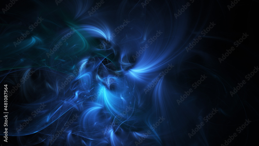 Abstract colorful blue fiery shapes. Fantasy light background. Digital fractal art. 3d rendering.