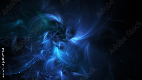 Abstract colorful blue fiery shapes. Fantasy light background. Digital fractal art. 3d rendering.