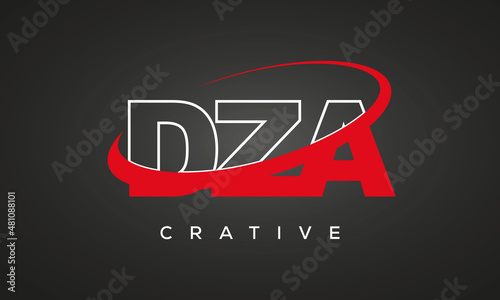 DZA creative letters logo with 360 symbol vector art template design