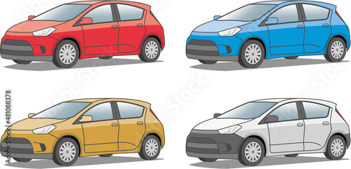 Compact car Hybrid car 自動車 コンパクトカー ハイブリッドカー 赤 青 ゴールド 白