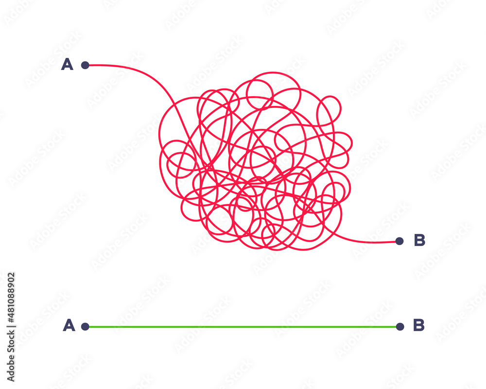 Complex and easy simple way from point A to B vector illustration ...