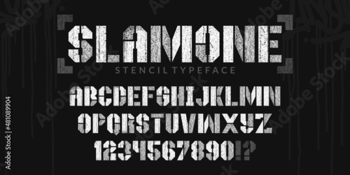 Dirty Abstract Stencil Urban Street Art Graffiti Style Alphabet Typeface Slamone Digital Typography Vector Illustration
