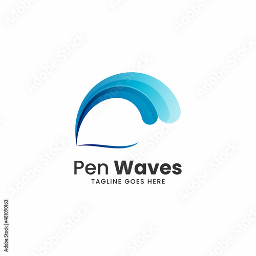Vector Logo Illustration Pen Waves Gradient Colorful Style.