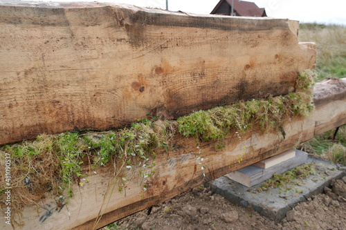 construction of a bathhouse made of two-channel timber with ecological insulation made of sphygnum moss