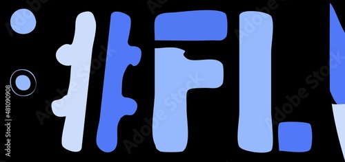 FL Hashtag. Isolate curves doodle letters. Blue colors. Hashtag #FL is abbreviation for the US American state Florida for social network, web resources, mobile apps.