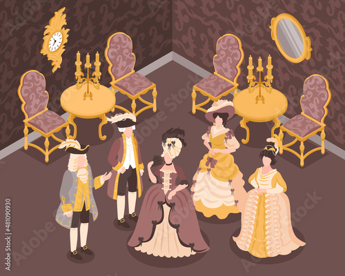 Rococo Fashion Interior Isometric Illustration