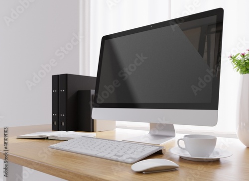 Mock up poster frame in modern interior background, living room, Scandinavian style, 3D render