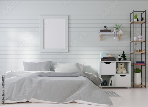 Mock up poster frame in modern interior background, living room, Scandinavian style, 3D render © pramote