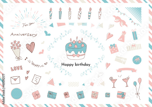 バースデー　手描きイラスト　素材集