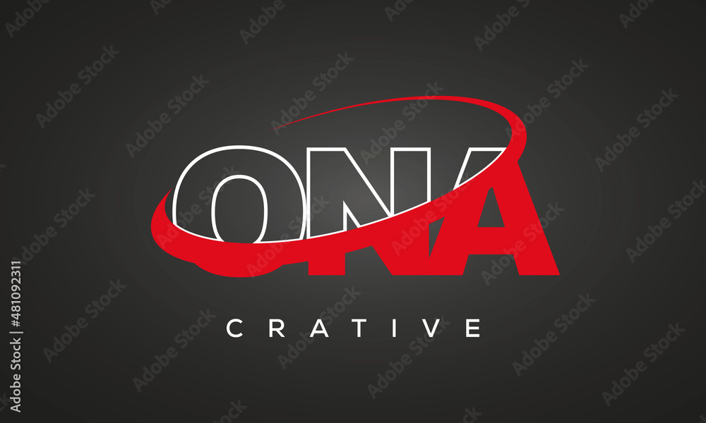 ONA creative letters logo with 360 symbol vector art template design