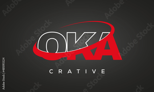 OKA creative letters logo with 360 symbol vector art template design