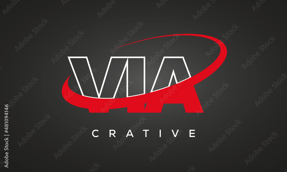 VIA creative letters logo with 360 symbol vector art template design