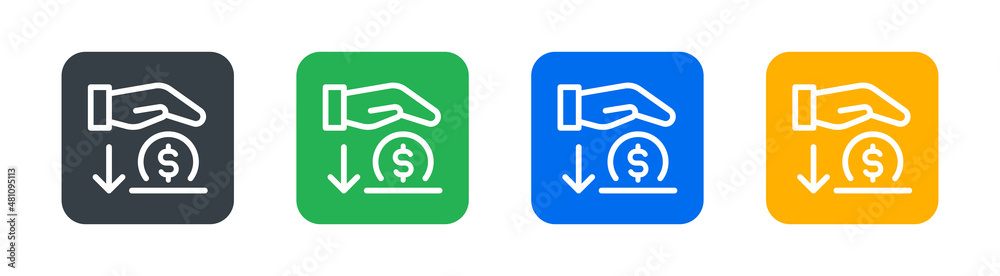 Hand saving dollar coin icon. Deposit icon symbol. Financial concept Hand saving dollar coin icon. Deposit icon symbol. Financial concept