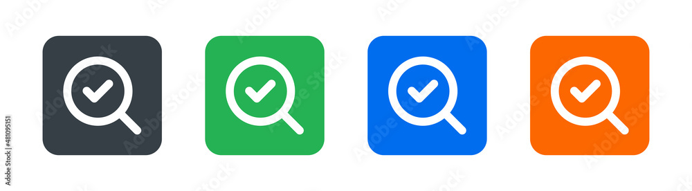 Magnifying glass with check tick icon. Validation icon isolated on white background. Magnifying glass with check tick icon. Validation icon isolated on white background.