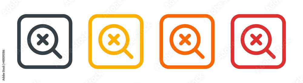 Magnifying glass icon and cross mark symbol. Magnifying glass icon and cross mark symbol.