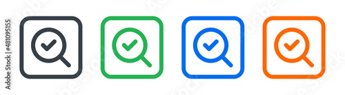 Magnifying glass with check mark icon. Verified icon vector illustration.