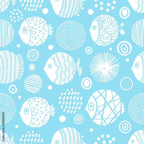 Cute fish. Kids background. Seamless pattern. Can be used in textile industry, paper, background, scrapbooking.