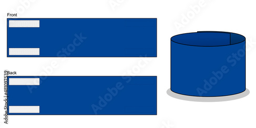 Blank Blue Armband Captain Pattern Template on White Background. Front and Back View, Vector File.