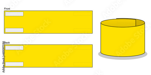 Blank Yellow Armband Captain Pattern Template on White Background.Front and Back View, Vector File.