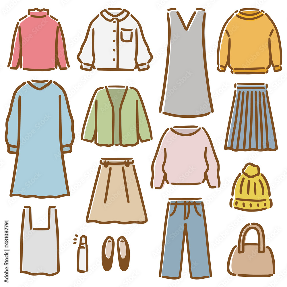 洋服 ファッション 手書き イラスト セット Stock-Vektorgrafik  