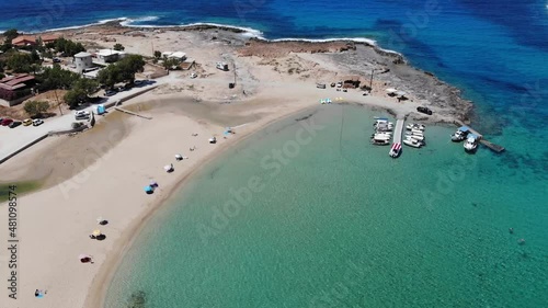 Stunning drone view of Stavros Beach In Crete Island