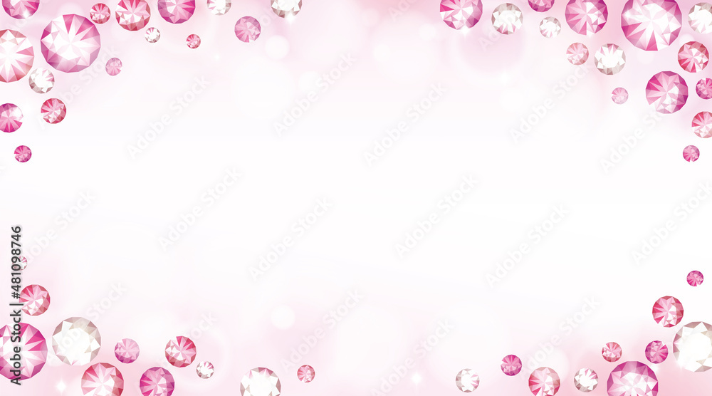 Pink gemstones glitter with sunlight background