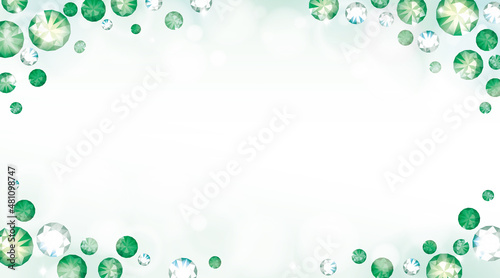Green emerald gemstones glitter with sunlight background