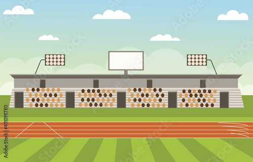 running track flat vector illustration. Running competition, championship cartoon concept.