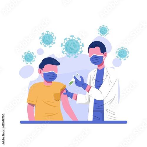 Coronavirus vaccination, doctor injecting a patient, getting first shot of covid vaccine in arm muscle