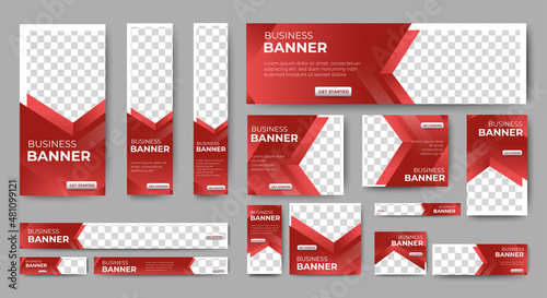Abstract banner design web template Set, Horizontal header web banner. Modern Gradient red cover header background for website design, Social Media Cover ads banner, flyer, invitation card
