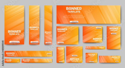Modern Orange banner design web template Set, Horizontal header web banner. Gradient yellow cover header background for website design, Social Media Cover ads banner, flyer, invitation card