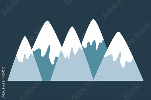 Snowy mountains in scandinavian simple style, vector graphic