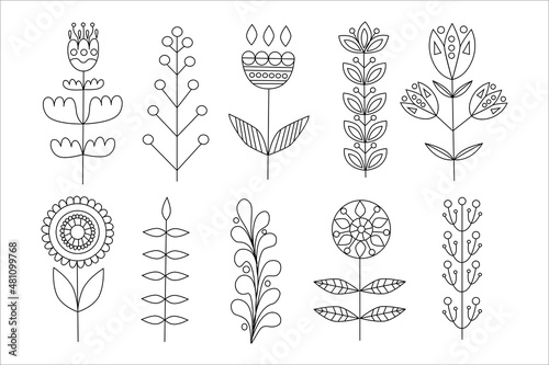 Set of flowers in the Scandinavian style. Vector illustration