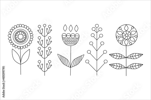 Set of flowers in the Scandinavian style. Vector illustration