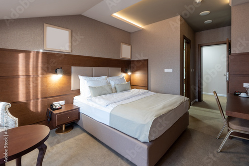 Interior of a empty hotel bedroom