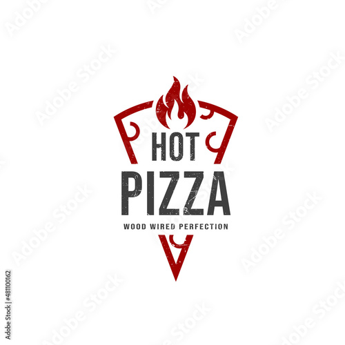 hot pizza fresh and flame logo vintage style design vector on with background