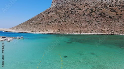 Stunning drone view of Stavros Beach In Crete Island