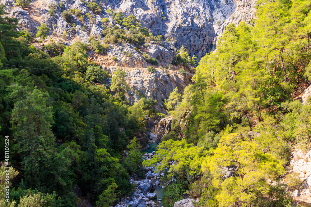 View of a mountain river in Goynuk canyon in Antalya province, Turkey. View from above