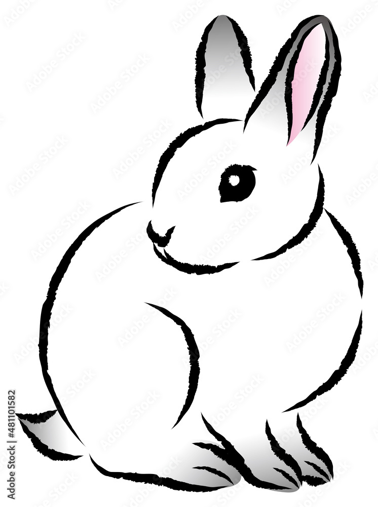 Vecteur Stock 絵筆で描いた墨絵風のお洒落なウサギのイラスト 手描きのアナログ風イラスト ベクター Clip Art Of A Rabbit In Ink Painting Style Hand Drawn Analog Style Illustrations Vector Adobe Stock