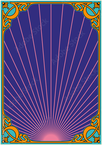 Psychedelic Art Nouveau Frame, Retro Decorative Border, Template for Posters, Covers