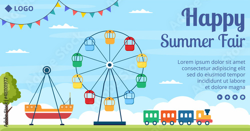 Summer Fair of Carnival, Circus, Fun Fair or Amusement Park Post Template Flat Illustration Editable of Square Background for Social Media