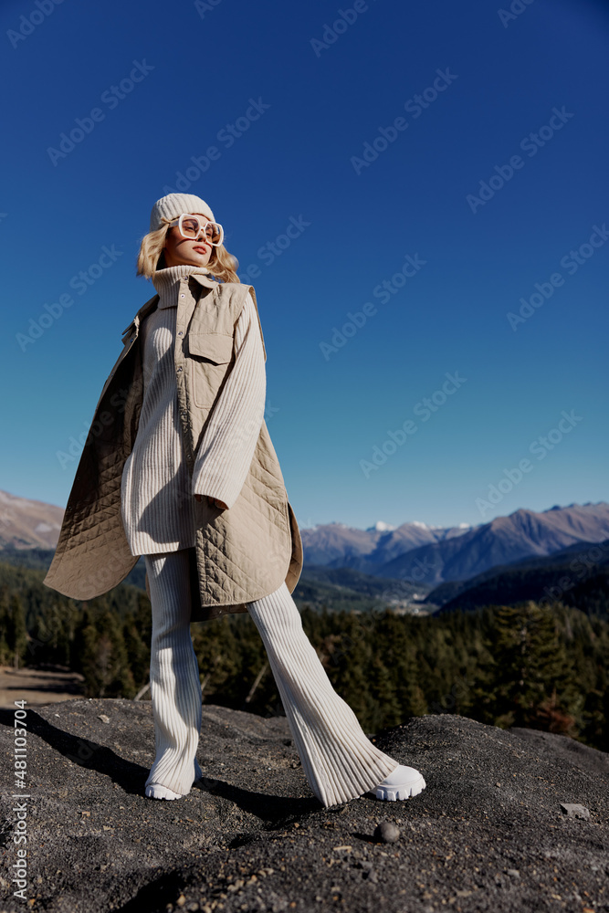 tourist standing on the top of the mountain forest relaxation tourist standing on the top of the mountain forest relaxation