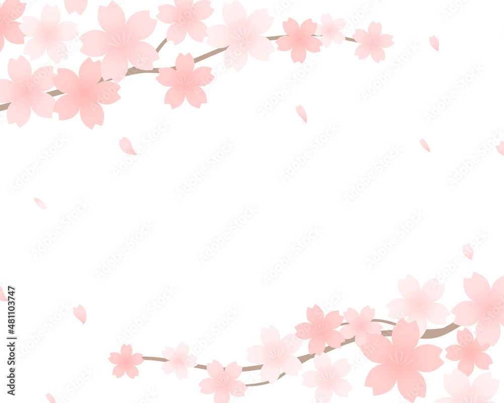 桜の背景イラスト フレーム 春 さくら 装飾 枠 花 かわいい 素材 桜の花 満開 花びら 桜吹雪 Stock Vector Adobe Stock